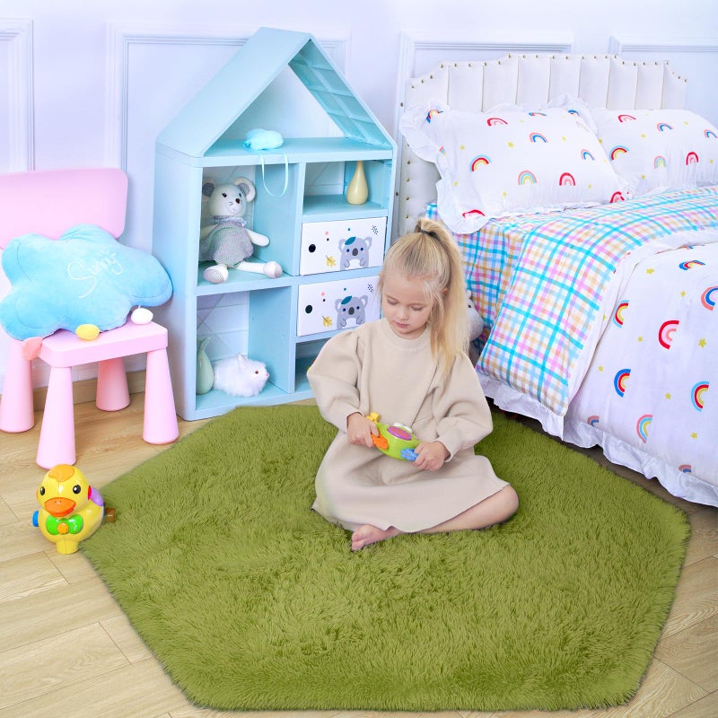 junovo Ultra Soft Rug for Nursery Children Room Baby Room Home Decor Dormitory Hexagon Carpet for Playhouse Princess Tent Kids Play Castle, Diameter 4.6 ft, Green - Image 3
